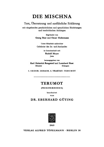 Die Mischna: Traktat 6 Terumot (Priesterheben)