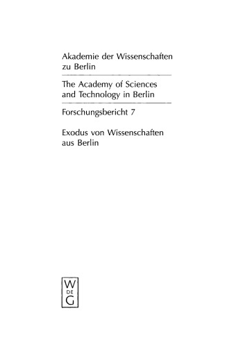 Exodus von Wissenschaften aus Berlin: Fragestellungen - Ergebnisse - Desiderate. Entwicklungen vor und nach 1933