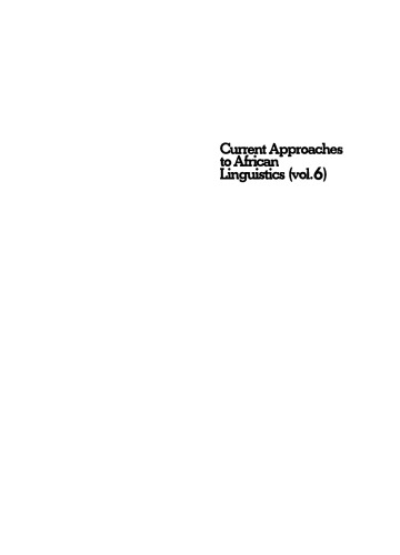 Current Approaches to African Linguistics: Vol 6