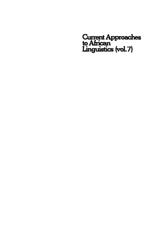 Current Approaches to African Linguistics: Vol 7