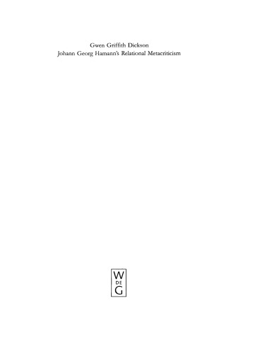 Johann Georg Hamann's Relational Metacriticism