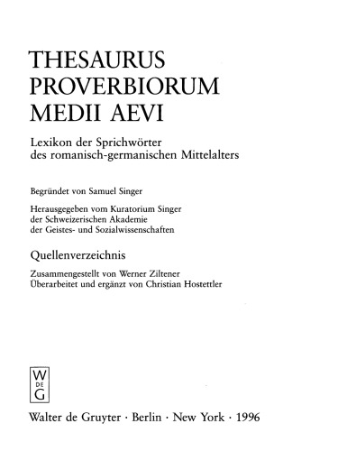 Thesaurus proverbiorum medii aevi: Quellenverzeichnis Quellenverzeichnis