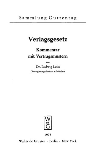Verlagsgesetz: Kommentar mit Vertragsmustern