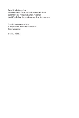 Insolvenz- und finanzrechtliche Perspektiven der Insolvenz von juristischen Personen des öffentlichen Rechts, insbesondere Kommunen