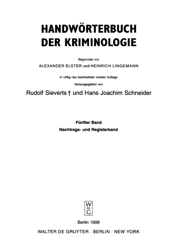 Handwörterbuch der Kriminologie: Band 5 Nachtrags- und Registerband