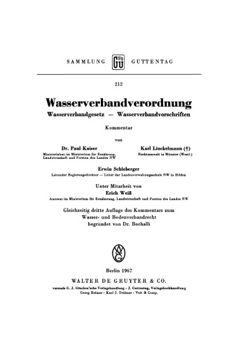 Wasserverbandverordnung: Wasserverbandgesetz – Wasserverbandvorschriften. Kommentar