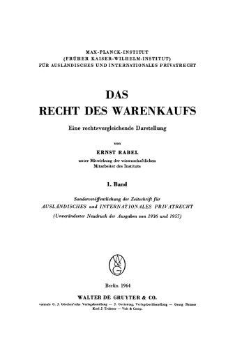 Das Recht des Warenkaufs: Band 1