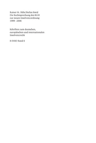 Die Rechtsprechung des BGH zur neuen Insolvenzordnung 1999-2006: Systematische Darstellung