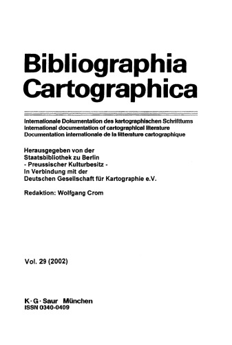 Bibliographia Cartographica: Vol. 29 2002