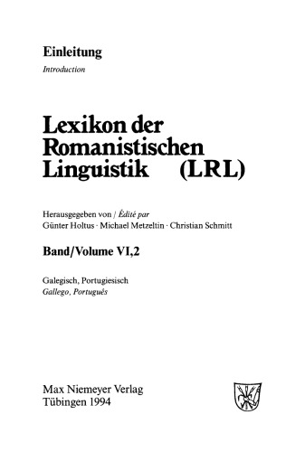 Lexikon der Romanistischen Linguistik (LRL): Band VI/2 Galegisch, Portugiesisch