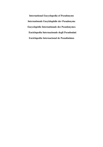 International Encyclopedia of Pseudonyms: Band 10 A – Campbell