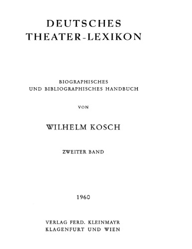 Deutsches Theater-Lexikon: Band II Hurka - Pallenberg