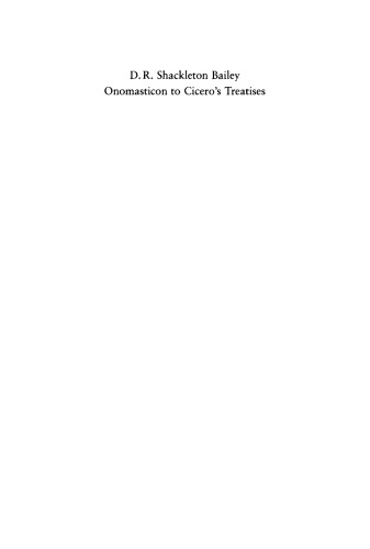 Onomasticon to Cicero’s Treatises