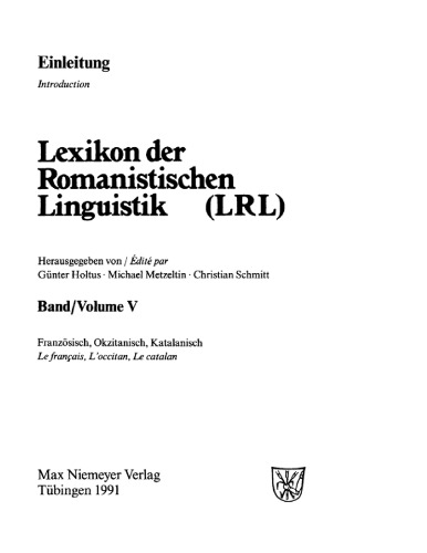 Lexikon der Romanistischen Linguistik (LRL): Band V/2 Okzitanisch, Katalanisch