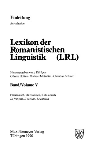 Lexikon der Romanistischen Linguistik (LRL): Band V/1 Französisch