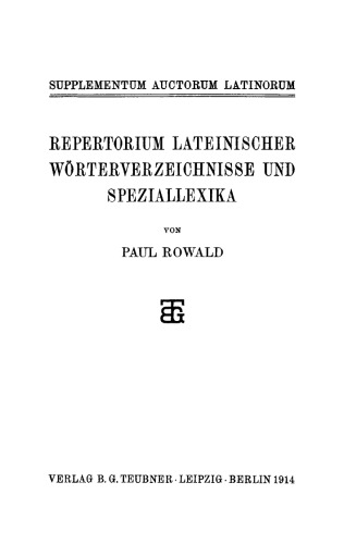 Repertorium lateinischer Wörterverzeichnisse und Speziallexika