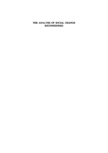 The analysis of social change reconsidered: A sociological study