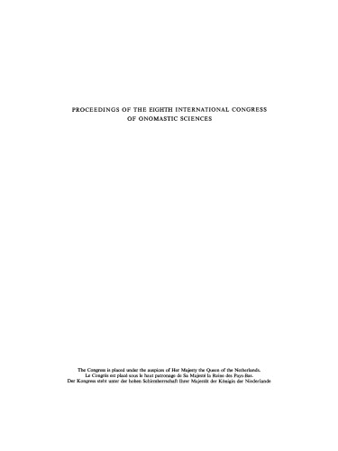 Proceedings of the Eighth International Congress of Onomastic Sciences