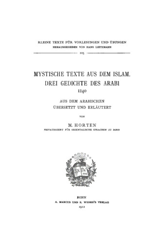 Mystische Texte aus dem Islam: Drei Gedichte des Arabi 1240