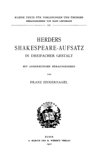 Herders Shakespeare-Aufsatz in dreifacher Gestalt