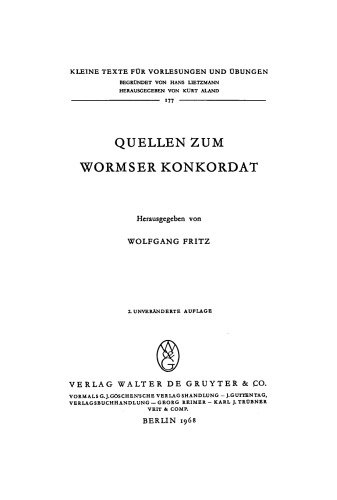 Quellen zum Wormser Konkordat
