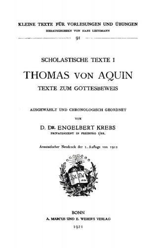 Scholastische Texte. Band 1 Thomas von Aquin: Texte zum Gottesbeweis