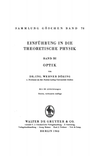 Einführung in die theoretische Physik: Band 3 Optik