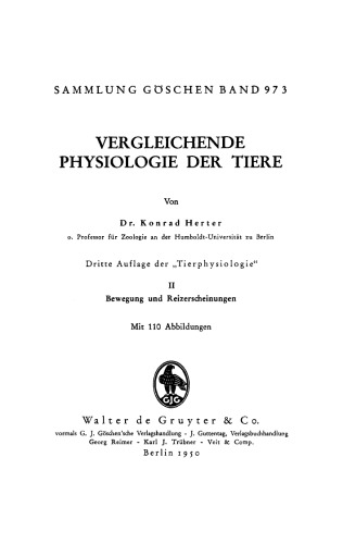 Vergleichende Physiologie der Tiere: Band 2 Bewegung und Reizerscheinungen