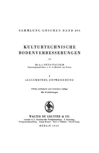 Kulturtechnische Bodenverbesserungen: Teil 1 Allgemeines, Entwässerung