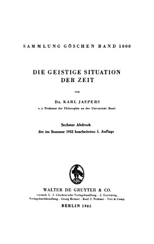 Die geistige Situation der Zeit