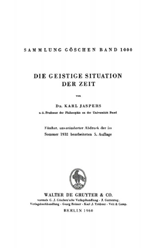 Die geistige Situation der Zeit