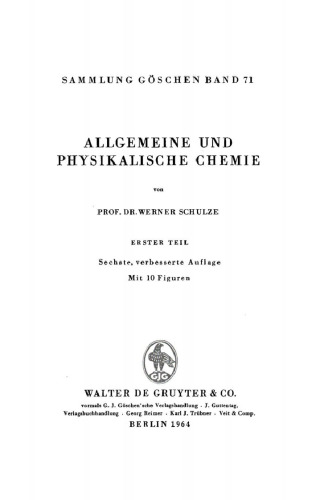 Allgemeine und physikalische Chemie: Teil 1