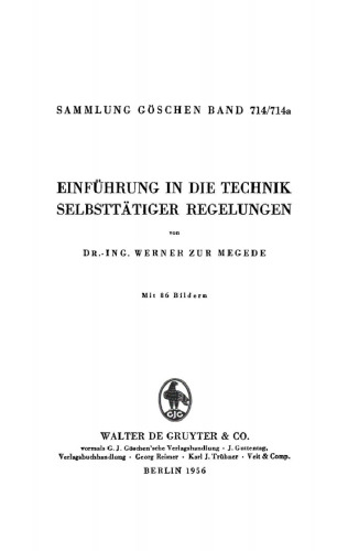 Einführung in die Technik selbsttätiger Regelungen