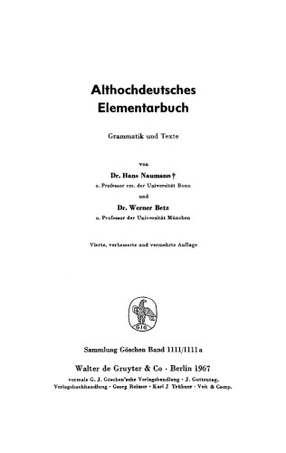 Althochdeutsches Elementarbuch: Grammatik und Texte