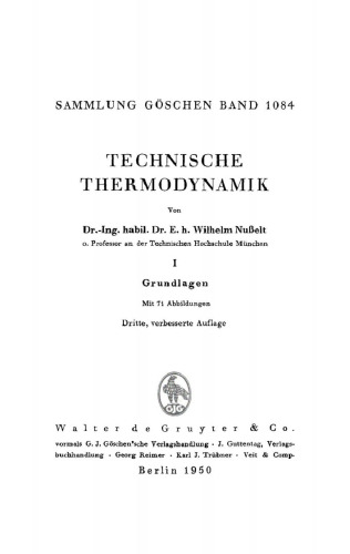 Technische Thermodynamik: Band 1 Grundlagen