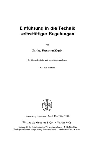 Einführung in die Technik selbsttätiger Regelungen
