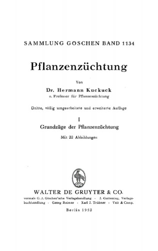 Pflanzenzüchtung: Band 1 Grundzüge der Pflanzenzüchtung