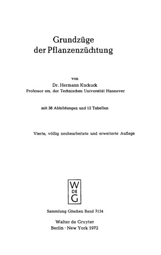Pflanzenzüchtung: Band 1 Grundzüge der Pflanzenzüchtung