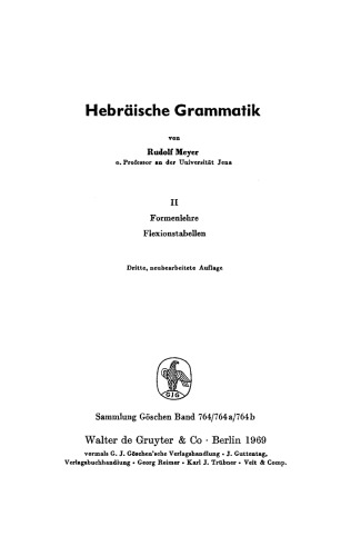 Hebräische Grammatik: Band 2 Formenlehre, Flexionstabellen