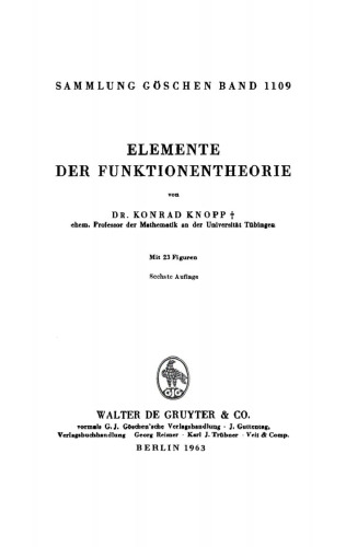 Elemente der Funktionentheorie