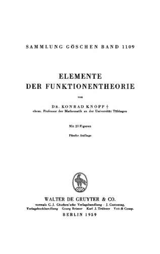 Elemente der Funktionentheorie