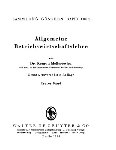 Allgemeine Betriebswirtschaftslehre: Band 1