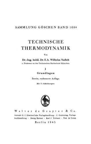 Technische Thermodynamik: Band 1 Grundlagen
