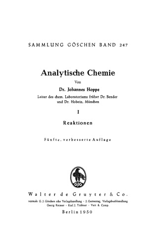 Analytische Chemie: Band 1 Reaktionen