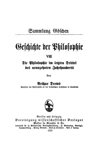 Die Philosophie im letzten Drittel des neunzehnten Jahrhunderts