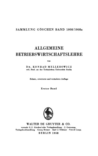 Allgemeine Betriebswirtschaftslehre: Band 1