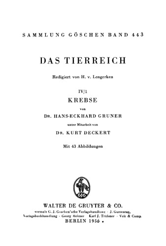 Das Tierreich / The Animal Kingdom: IV/Band 1 Krebse