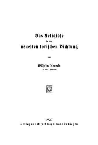 Das Religiöse in der neuesten lyrischen Dichtung