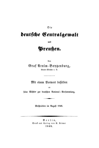 Die deutsche Centralgewalt und Preußen