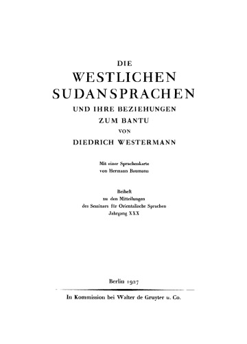 Die westlichen Sudansprachen und ihre Beziehungen zum Bantu
